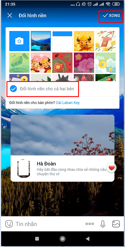 hoàn tất thay đổi hình nền Zalo