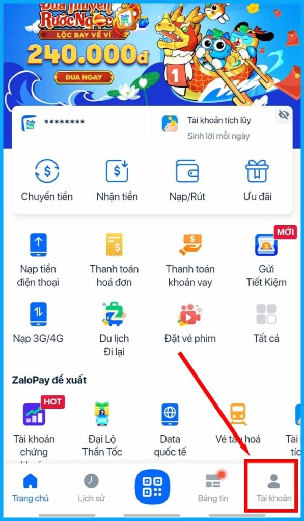 nhấp vào mục Tài khoản