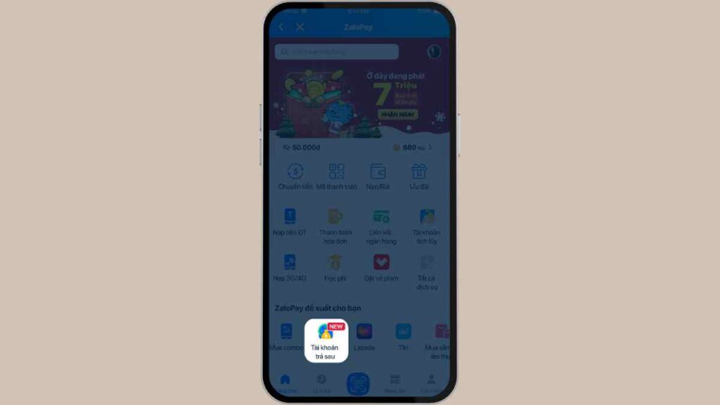 truy cập tài khoản zalopay, vào trí trả sau