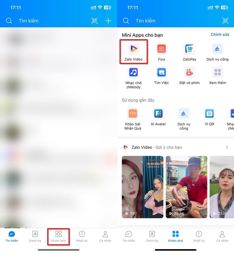 truy cập zalo video