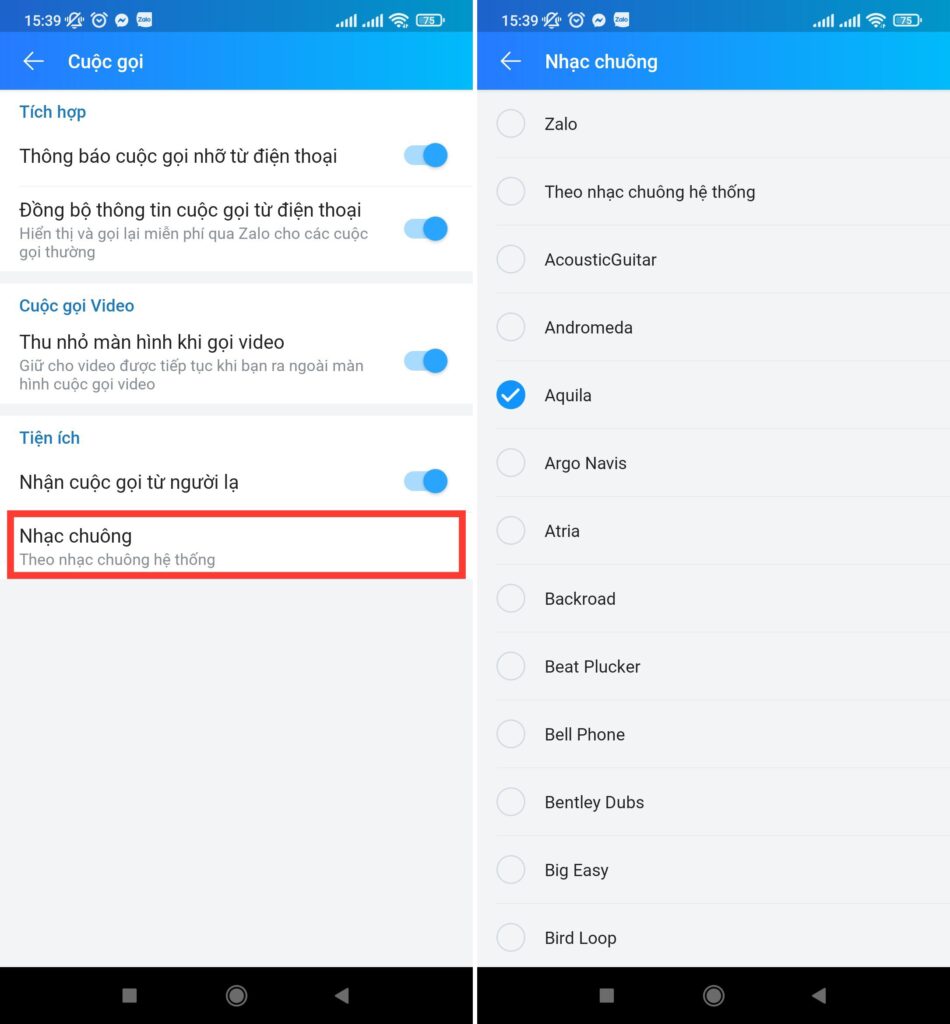 chọn nhạc chuông